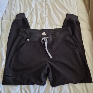 Figs Kids Black Jogger Pants with Gray Drawstring